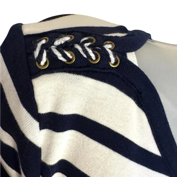 NWT Kim Rogers Navy/White Striped Casual Summer Top  SMALL   #Z - Picture 4 of 10